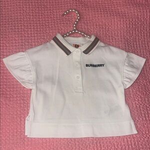 LIKE NEW Burberry White Cropped Polo with Ruffle Sleeves